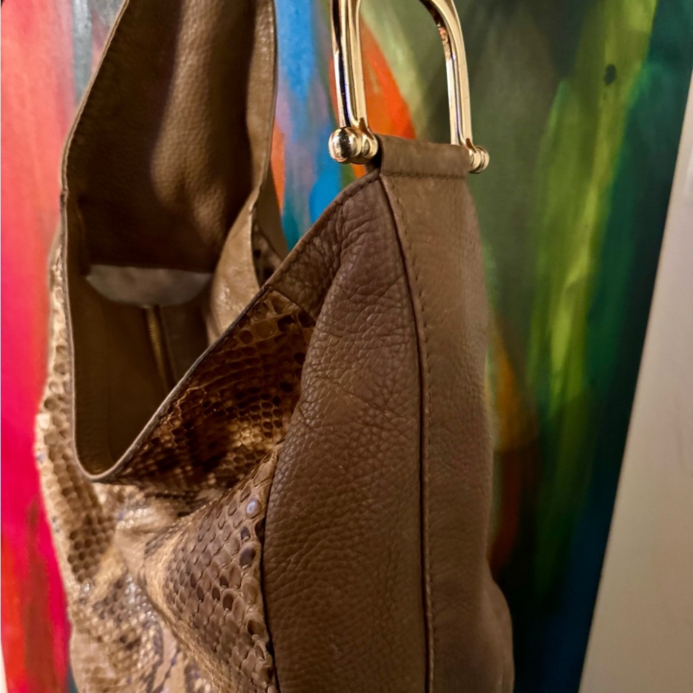 Gucci Brown Python and Leather Greenwich Hobo Bag. - image 6
